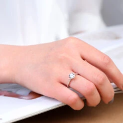 Wholesale Romantic Shiny Solid Color Sterling Silver GRA Inlay Moissanite Open Ring -Cheap Jewelry Store 1657639843657814016