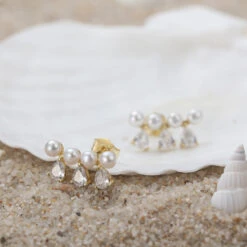 1 Pair IG Style Simple Style Water Droplets Plating Inlay Sterling Silver Pearl Zircon 14K Gold Plated Ear Studs -Cheap Jewelry Store 1658715455445143552