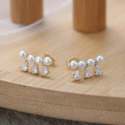 1 Pair IG Style Simple Style Water Droplets Plating Inlay Sterling Silver Pearl Zircon 14K Gold Plated Ear Studs -Cheap Jewelry Store 1658715471266058240 1