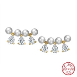 1 Pair IG Style Simple Style Water Droplets Plating Inlay Sterling Silver Pearl Zircon 14K Gold Plated Ear Studs -Cheap Jewelry Store 1658715474864771072