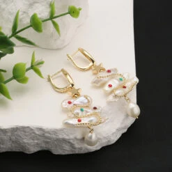 1 Pair Elegant Retro Geometric Star Freshwater Pearl Copper Drop Earrings -Cheap Jewelry Store 1659834314101231616