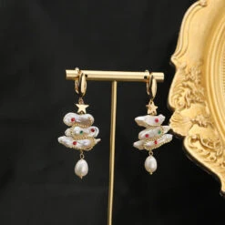 1 Pair Elegant Retro Geometric Star Freshwater Pearl Copper Drop Earrings -Cheap Jewelry Store 1659834362662883328