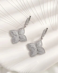 1 Pair Luxurious Four Leaf Clover Plating Inlay Copper Zircon White Gold Plated Drop Earrings