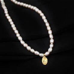 Elegant Classical Lady Geometric Freshwater Pearl Sterling Silver Pendant Necklace