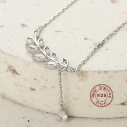 Elegant Luxurious Leaves Water Droplets Sterling Silver Plating Inlay Zircon White Gold Plated Necklace -Cheap Jewelry Store 1661576818043523072