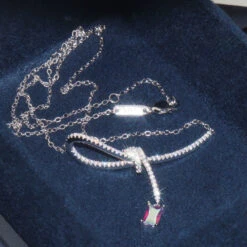 Sweet Bow Knot Sterling Silver Inlay Artificial Gemstones Pendant Necklace -Cheap Jewelry Store 1661576826474074112