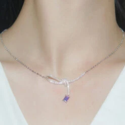 Sweet Bow Knot Sterling Silver Inlay Artificial Gemstones Pendant Necklace -Cheap Jewelry Store 1661576826876727296 1