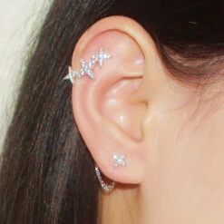 1 Pair Sweet Star Inlay Sterling Silver Artificial Gemstones Ear Studs -Cheap Jewelry Store 1661576836653649920