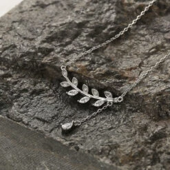 Elegant Luxurious Leaves Water Droplets Sterling Silver Plating Inlay Zircon White Gold Plated Necklace -Cheap Jewelry Store 1661576896900632576