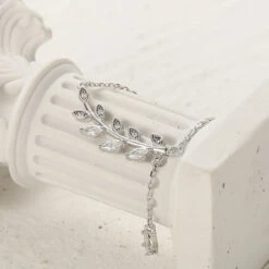 Elegant Luxurious Leaves Water Droplets Sterling Silver Plating Inlay Zircon White Gold Plated Necklace -Cheap Jewelry Store 1661576896950964224