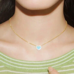 Sweet Heart Shape Sterling Silver Inlay Artificial Gemstones Pendant Necklace -Cheap Jewelry Store 1661576908321722368