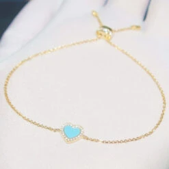 Classic Style Heart Shape Sterling Silver Inlay Artificial Gemstones Bracelets -Cheap Jewelry Store 1661576957164392448