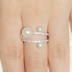 Solid Color Sterling Silver Pearl Inlay Zircon Rings -Cheap Jewelry Store 1661576998738333696