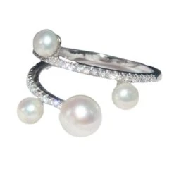 Solid Color Sterling Silver Pearl Inlay Zircon Rings -Cheap Jewelry Store 1661577002475458560