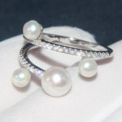 Solid Color Sterling Silver Pearl Inlay Zircon Rings -Cheap Jewelry Store 1661577012663422976