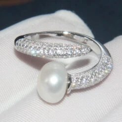 Classic Style Geometric Sterling Silver Inlay Artificial Gemstones Pearl Open Ring -Cheap Jewelry Store 1661577387453845504 1