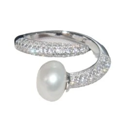 Classic Style Geometric Sterling Silver Inlay Artificial Gemstones Pearl Open Ring -Cheap Jewelry Store 1661577387885858816