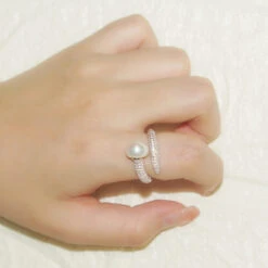 Classic Style Geometric Sterling Silver Inlay Artificial Gemstones Pearl Open Ring -Cheap Jewelry Store 1661577398770077696