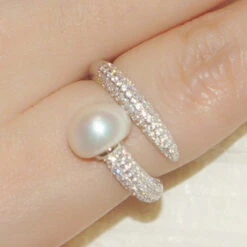 Classic Style Geometric Sterling Silver Inlay Artificial Gemstones Pearl Open Ring -Cheap Jewelry Store 1661577406982524928