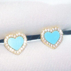 1 Pair Classic Style Heart Shape Inlay Sterling Silver Artificial Gemstones Ear Studs -Cheap Jewelry Store 1661577495377481728