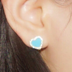 1 Pair Classic Style Heart Shape Inlay Sterling Silver Artificial Gemstones Ear Studs -Cheap Jewelry Store 1661577501287256064