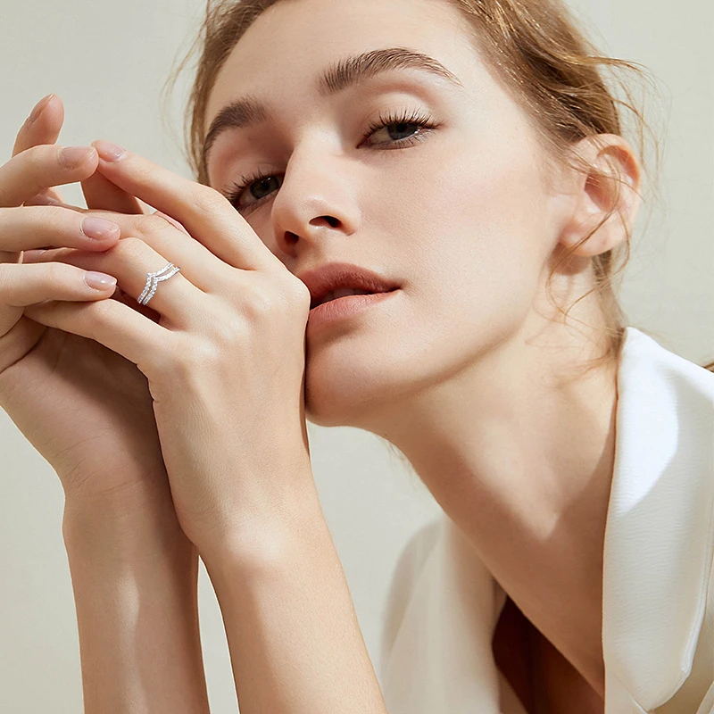 Simple Style Geometric Sterling Silver 18K Gold Plated Moissanite Rings In Bulk 4 Simple Style Geometric Sterling Silver 18K Gold Plated Moissanite Rings In Bulk - Image 2