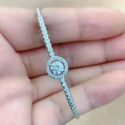 Lady Solid Color Sterling Silver Inlay Moissanite Bangle -Cheap Jewelry Store 1661923875560230912