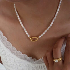 Lady Simple Style Solid Color Freshwater Pearl Titanium Steel Beaded Necklace -Cheap Jewelry Store 1661930016579129344