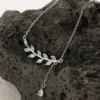 Elegant Luxurious Leaves Water Droplets Sterling Silver Plating Inlay Zircon White Gold Plated Necklace -Cheap Jewelry Store 1661932012132503552