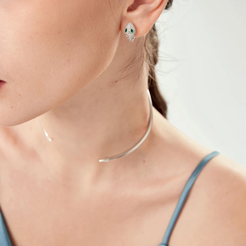 1 Pair Elegant Luxurious Snake Inlay Sterling Silver Zircon White Gold Plated Earrings 8 1 Pair Elegant Luxurious Snake Inlay Sterling Silver Zircon White Gold Plated Earrings - Image 6