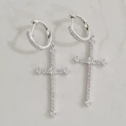 1 Pair Elegant Lady Cross Inlay Sterling Silver High Carbon Diamond White Gold Plated Drop Earrings -Cheap Jewelry Store 1661971677468299264 1