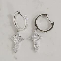 1 Pair Elegant Lady Cross Inlay Sterling Silver High Carbon Diamond White Gold Plated Drop Earrings -Cheap Jewelry Store 1661971684476981248