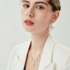 1 Pair Elegant Lady Cross Inlay Sterling Silver High Carbon Diamond White Gold Plated Drop Earrings -Cheap Jewelry Store 1661971717242884096