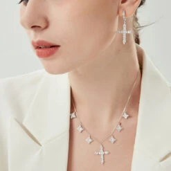 1 Pair Elegant Lady Cross Inlay Sterling Silver High Carbon Diamond White Gold Plated Drop Earrings -Cheap Jewelry Store 1661971717242884098