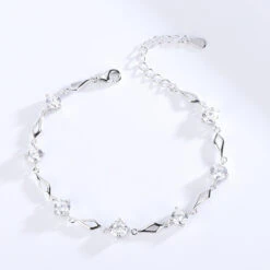 Glam Simple Style Round Rhombus Sterling Silver Inlay Crystal Bracelets -Cheap Jewelry Store 1662279561213251584