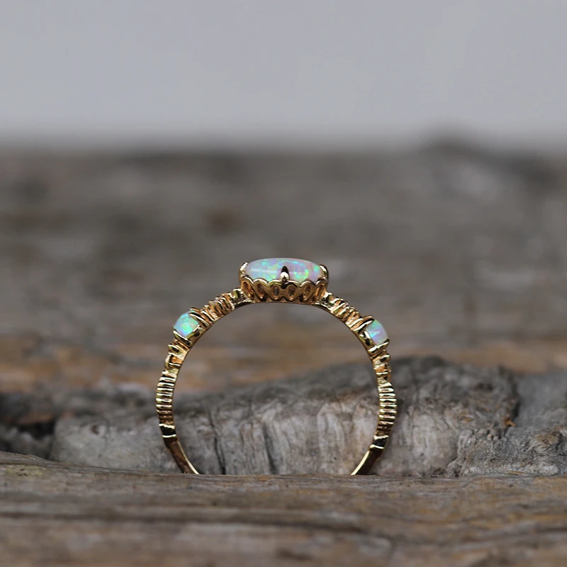 Retro Geometric Sterling Silver Plating Inlay Opal Rings 6 Retro Geometric Sterling Silver Plating Inlay Opal Rings - Image 4