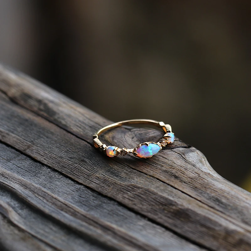 Retro Geometric Sterling Silver Plating Inlay Opal Rings 4 Retro Geometric Sterling Silver Plating Inlay Opal Rings - Image 2