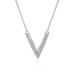 Simple Style V Shape Sterling Silver Moissanite Pendant Necklace In Bulk -Cheap Jewelry Store 1664091965010087936