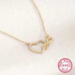 Elegant Infinity Heart Shape Sterling Silver Plating Inlay Zircon 18K Gold Plated White Gold Plated Pendant Necklace -Cheap Jewelry Store 1664182826293137408