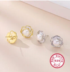 1 Pair Elegant Luxurious Round Plating Inlay Sterling Silver Pearl 18K Gold Plated White Gold Plated Ear Studs -Cheap Jewelry Store 1664516579699855360