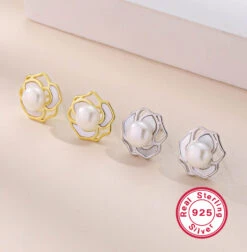 1 Pair Elegant Luxurious Round Plating Inlay Sterling Silver Pearl 18K Gold Plated White Gold Plated Ear Studs -Cheap Jewelry Store 1664516579699855361 1