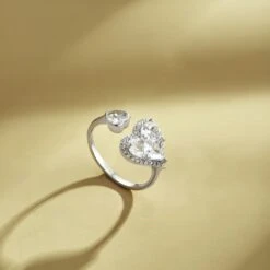 Lady Heart Shape Sterling Silver Asymmetrical Plating Inlay Zircon Open Ring -Cheap Jewelry Store 1664551677144993792