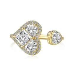 Lady Heart Shape Sterling Silver Asymmetrical Plating Inlay Zircon Open Ring -Cheap Jewelry Store 1664551697835495424