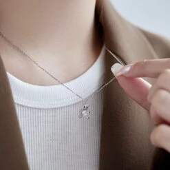 Classic Style Bear Sterling Silver Plating Inlay Zircon Pendant Necklace -Cheap Jewelry Store 1664552377233051648