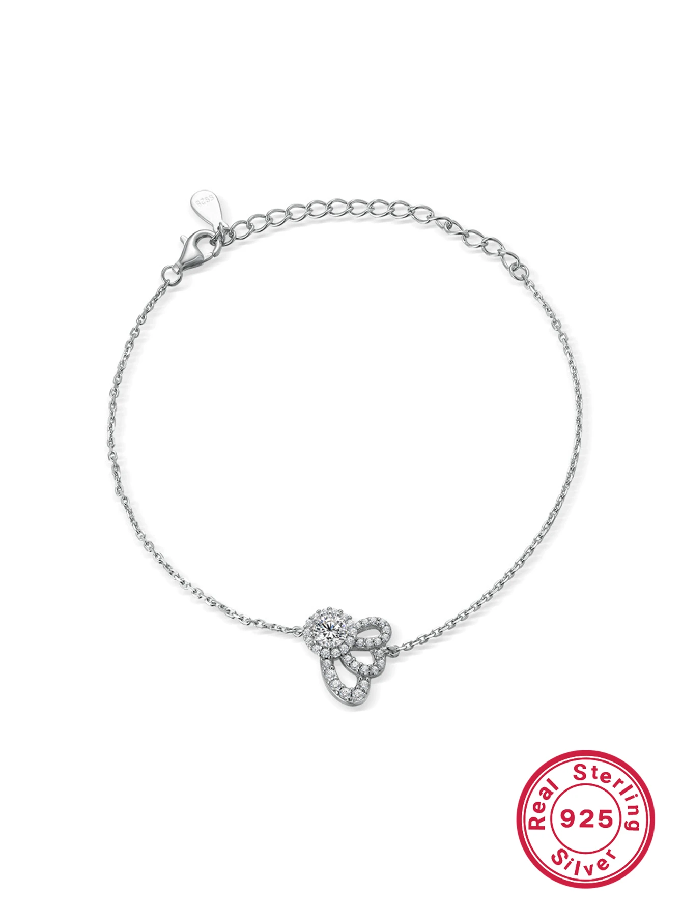 Elegant Luxurious Flower Sterling Silver Plating Inlay Zircon White Gold Plated Bracelets 4 Elegant Luxurious Flower Sterling Silver Plating Inlay Zircon White Gold Plated Bracelets - Image 2