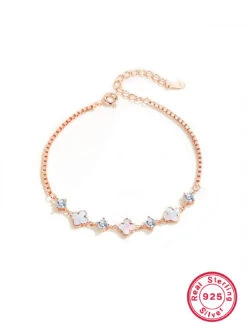 Casual Simple Style Four Leaf Clover Sterling Silver Plating Inlay Zircon Rose Gold Plated Bracelets -Cheap Jewelry Store 1664913678031523840