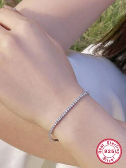 Elegant Luxurious Round Sterling Silver Plating Inlay Zircon White Gold Plated Tennis Bracelet -Cheap Jewelry Store 1664926991041826816