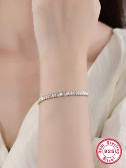 Simple Style Round Sterling Silver Plating Inlay Zircon 18K Gold Plated White Gold Plated Tennis Bracelet -Cheap Jewelry Store 1665530427781287936