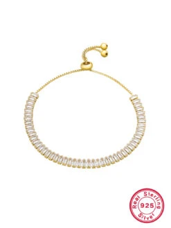 Simple Style Round Sterling Silver Plating Inlay Zircon 18K Gold Plated White Gold Plated Tennis Bracelet -Cheap Jewelry Store 1665530428045529088