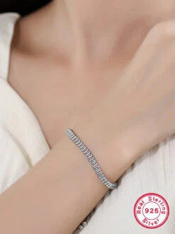 Simple Style Round Sterling Silver Plating Inlay Zircon 18K Gold Plated White Gold Plated Tennis Bracelet -Cheap Jewelry Store 1665530455102984192